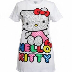 Hello Kitty longline T-Shirt Women’s one size White Rhinestone Graphic